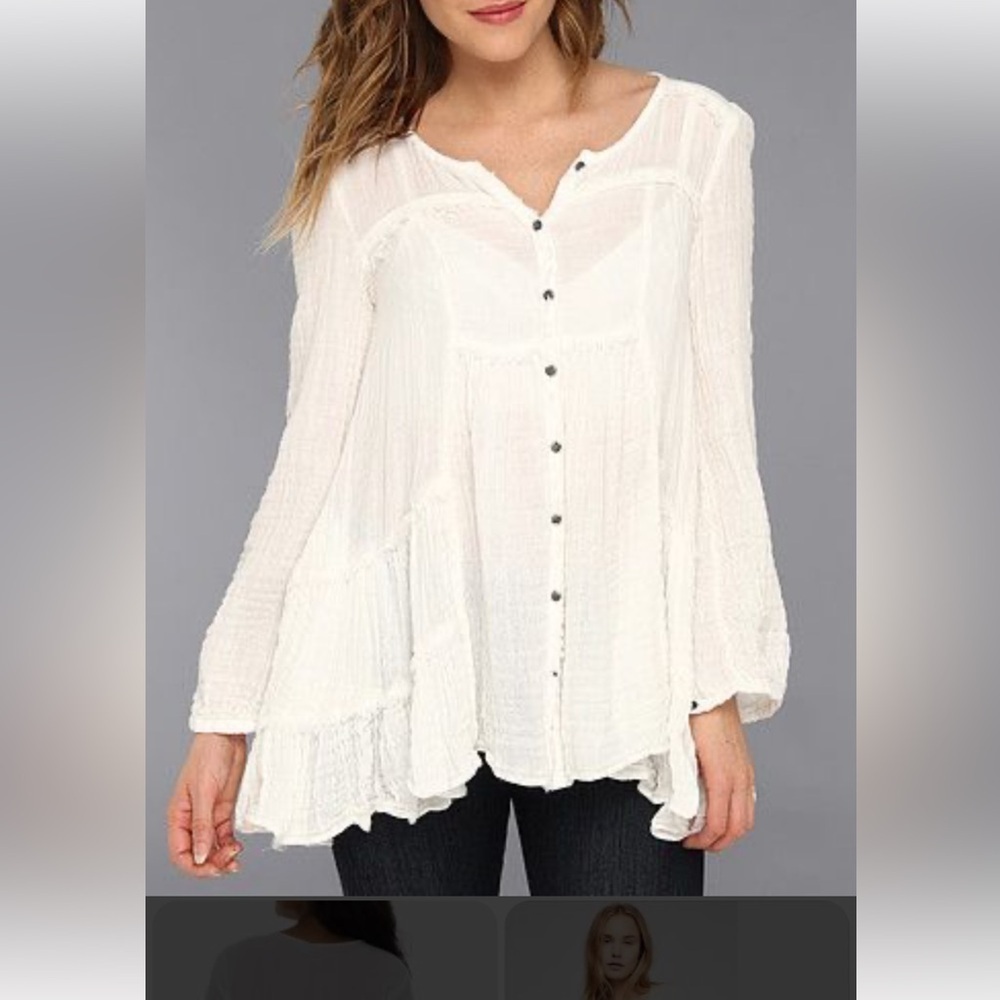 Free People Cream Button-Down Blouse Size Large. E19